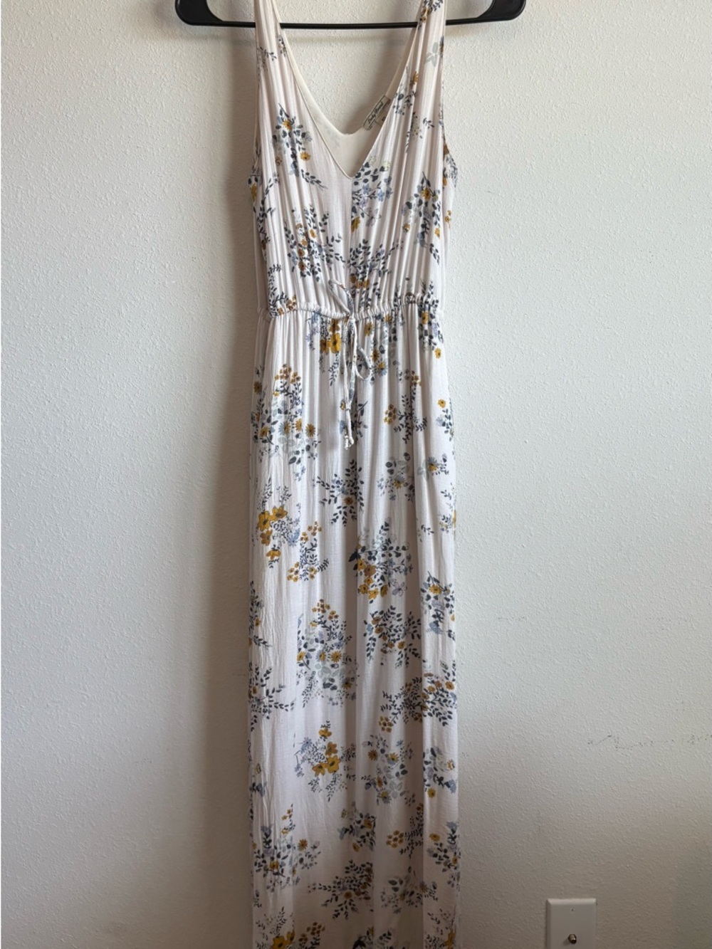 Lucky Brand White Maxi Dress with Yellow & Blue Floral Print